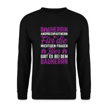 Bauherrin Bauleitung Ansprechpartnerin - Unisex Pullover - Schwarz - Vorne - Alina (178cm) & Michal (187cm)