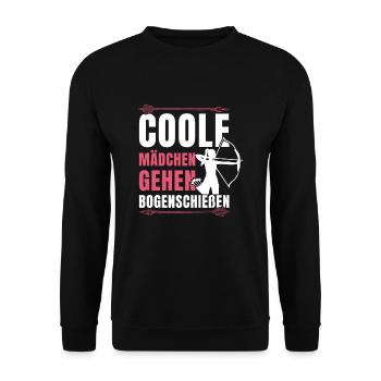 Bogenschützin Coole Mädels gehen Bogenschießen - Unisex Pullover - Schwarz - Vorne - Alina (178cm) & Michal (187cm)
