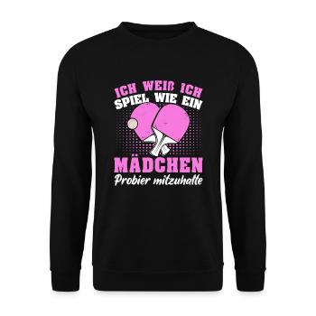Tischtennisspielerin Coole Mädels - Unisex Pullover - Schwarz - Vorne - Alina (178cm) & Michal (187cm)
