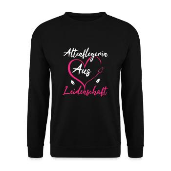 Altenpflegerin mit Herz Altenpflege Senioren - Unisex Pullover - Schwarz - Vorne - Alina (178cm) & Michal (187cm)