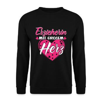 Kindergärtnerin Erzieherin mit großem Herz - Unisex Pullover - Schwarz - Vorne - Alina (178cm) & Michal (187cm)