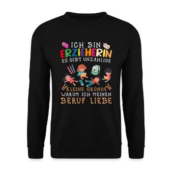 Erzieherin Kindergärtnerin Tagesmutter - Unisex Pullover - Schwarz - Vorne - Alina (178cm) & Michal (187cm)