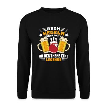 Kegler Kegelbahn Beim Kegeln ganz okay - Unisex Pullover - Schwarz - Vorne - Alina (178cm) & Michal (187cm)