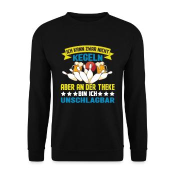 Kegler Kegelverein Ich kann nicht Kegeln - Unisex Pullover - Schwarz - Vorne - Alina (178cm) & Michal (187cm)