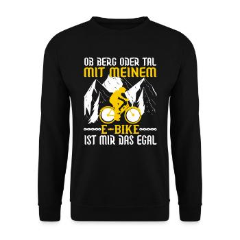 E-Bike Ob Berg oder Tal egal Pedelec Fahrrad - Unisex Pullover - Schwarz - Vorne - Alina (178cm) & Michal (187cm)