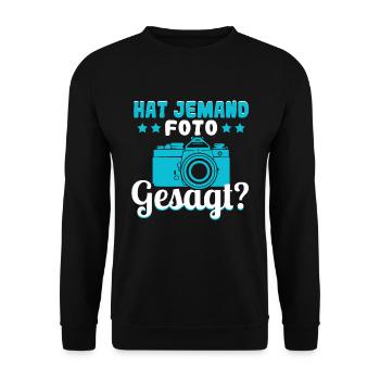 Fotograf Fotokamera Hat jemand Foto gesagt - Unisex Pullover - Schwarz - Vorne - Alina (178cm) & Michal (187cm)