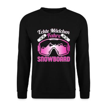 Snowboarden Echte Mädchen fahren Snowboard - Unisex Pullover - Schwarz - Vorne - Alina (178cm) & Michal (187cm)