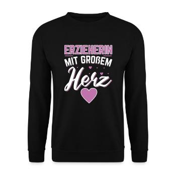 Kindergärtnerin Erzieherin mit großem Herz - Unisex Pullover - Schwarz - Vorne - Alina (178cm) & Michal (187cm)