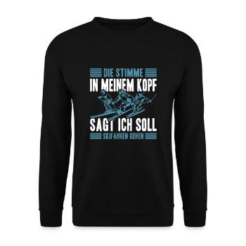 Skifahrer Skiurlaub Die Stimme in meinem Kopf - Unisex Pullover - Schwarz - Vorne - Alina (178cm) & Michal (187cm)