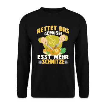 Schnitzel Rettet das Gemüse esst mehr Schnitzel - Unisex Pullover - Schwarz - Vorne - Alina (178cm) & Michal (187cm)