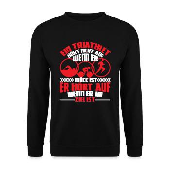 Triathlon Extremsportler Triathlet hört nicht auf - Unisex Pullover - Schwarz - Vorne - Alina (178cm) & Michal (187cm)