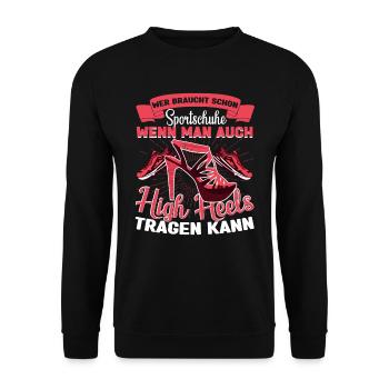 Pole Dance Poledancing Wer braucht Sportschuhe - Unisex Pullover - Schwarz - Vorne - Alina (178cm) & Michal (187cm)