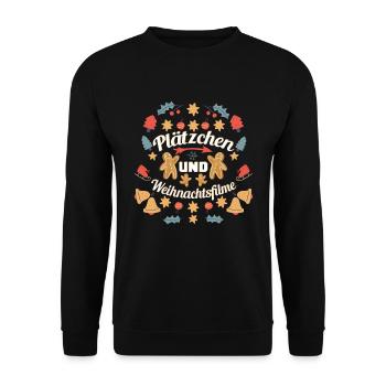 Weihnachten Plätzchen und Weihnachtsfilme - Unisex Pullover - Schwarz - Vorne - Alina (178cm) & Michal (187cm)