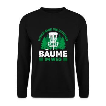 Disc Golf Immer sind die Bäume im Weg - Unisex Pullover - Schwarz - Vorne - Alina (178cm) & Michal (187cm)