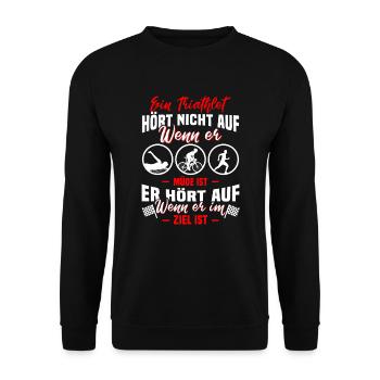 Triathlon Extremsportler Triathlet hört nicht auf - Unisex Pullover - Schwarz - Vorne - Alina (178cm) & Michal (187cm)
