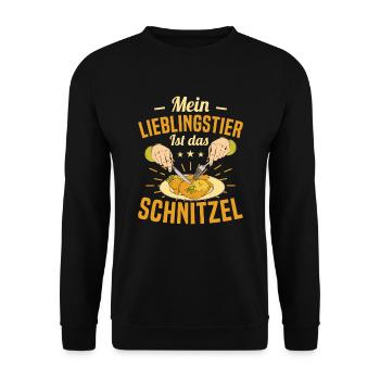 Schnitzel Mein Lieblingstier ist das Schnitzel - Unisex Pullover - Schwarz - Vorne - Alina (178cm) & Michal (187cm)