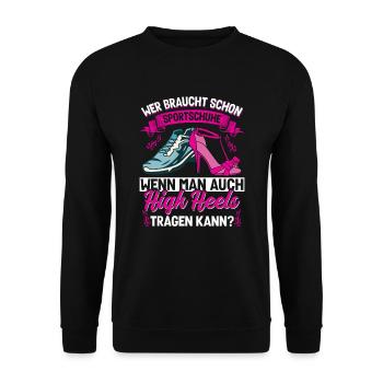 Pole Dance Poledancing Wer braucht Sportschuhe - Unisex Pullover - Schwarz - Vorne - Alina (178cm) & Michal (187cm)