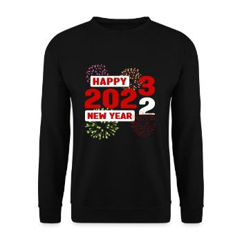 Silvester 2023 Neujahr Happy New Year - Unisex Pullover - Schwarz - Vorne - Alina (178cm) & Michal (187cm)