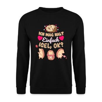 Igel Igelhaus Ich mag halt einfach Igel - Unisex Pullover - Schwarz - Vorne - Alina (178cm) & Michal (187cm)