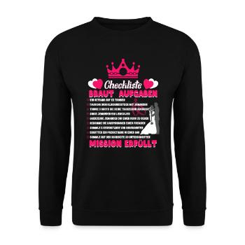 Junggesellinnenabschied Aufgabenliste - Unisex Pullover - Schwarz - Vorne - Alina (178cm) & Michal (187cm)