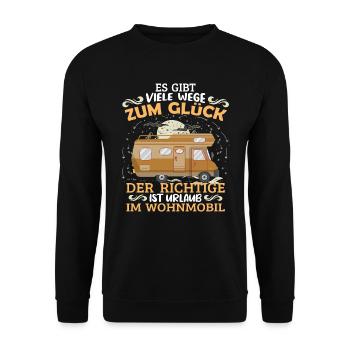 Wohnwagen Camper Urlaub im Wohnmobil - Unisex Pullover - Schwarz - Vorne - Alina (178cm) & Michal (187cm)