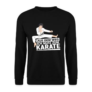 Karate Kampfsportler Aus dem Weg - Unisex Pullover - Schwarz - Vorne - Alina (178cm) & Michal (187cm)