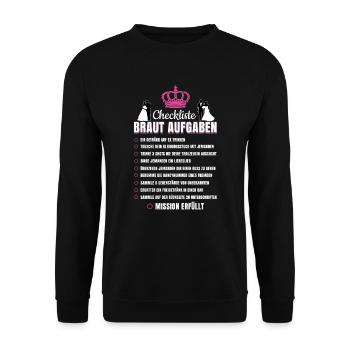 Junggesellinnenabschied Aufgabenliste - Unisex Pullover - Schwarz - Vorne - Alina (178cm) & Michal (187cm)