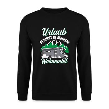Wohnwagen Urlaub beginnt in meinem Wohnmobil - Unisex Pullover - Schwarz - Vorne - Alina (178cm) & Michal (187cm)