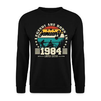 Janvier 1984. Cadeau d'anniversaire janvier 1984. - Sweat-shirt Unisexe - noir - Devant - Alina (178cm) & Michal (187cm)