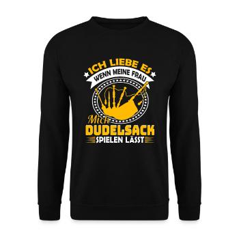 Dudelsack Sackpfeife Dudelsackspieler Instrument - Unisex Pullover - Schwarz - Vorne - Alina (178cm) & Michal (187cm)