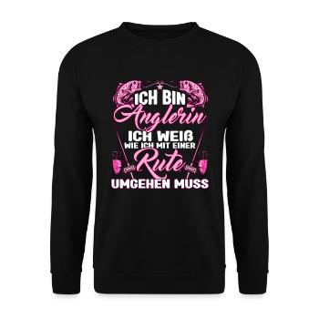 Anglerin Angel Fischerin - Unisex Pullover - Schwarz - Vorne - Alina (178cm) & Michal (187cm)