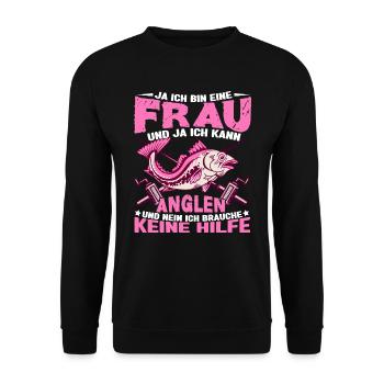 Anglerin Angeln Ja bin eine Frau - Unisex Pullover - Schwarz - Vorne - Alina (178cm) & Michal (187cm)