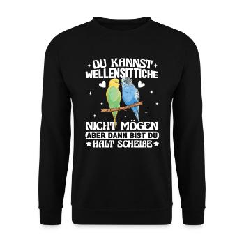 Wellensittich Wellensittiche Vogel - Unisex Pullover - Schwarz - Vorne - Alina (178cm) & Michal (187cm)