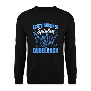 Dudelsackspieler Echte Musiker spielen Dudelsack - Unisex Pullover - Schwarz - Vorne - Alina (178cm) & Michal (187cm)