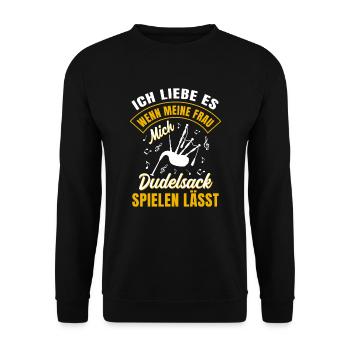 Dudelsack Sackpfeife Dudelsackspieler Instrument - Unisex Pullover - Schwarz - Vorne - Alina (178cm) & Michal (187cm)