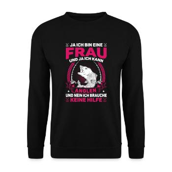 Anglerin Angeln Ja bin eine Frau - Unisex Pullover - Schwarz - Vorne - Alina (178cm) & Michal (187cm)