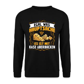Käse Käseliebhaber Egal was hauptsache mit Käse - Unisex Pullover - Schwarz - Vorne - Alina (178cm) & Michal (187cm)