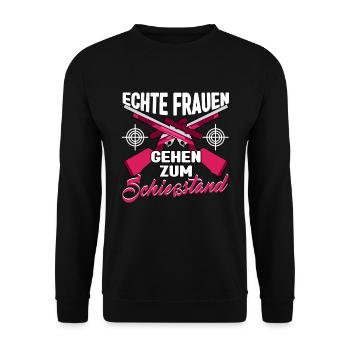 Sportschützin Echte Frauen gehen zum Schießstand - Unisex Pullover - Schwarz - Vorne - Alina (178cm) & Michal (187cm)
