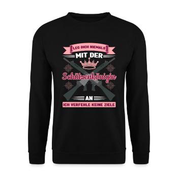 Schützenverein Leg dich nicht mit Schützenkönigin - Unisex Pullover - Schwarz - Vorne - Alina (178cm) & Michal (187cm)