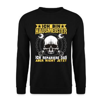 Haustechniker Hausmeister ich repariere das - Unisex Pullover - Schwarz - Vorne - Alina (178cm) & Michal (187cm)