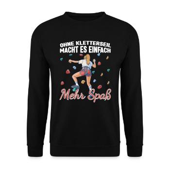 Bouldern Boulderin Ohne Kletterseil macht es mehr - Unisex Pullover - Schwarz - Vorne - Alina (178cm) & Michal (187cm)