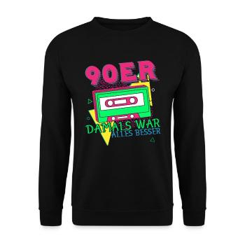 90er 90s Retro Damals war alles besser - Unisex Pullover - Schwarz - Vorne - Alina (178cm) & Michal (187cm)
