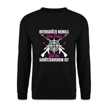 Sportschützin Schützenverein - Unisex Pullover - Schwarz - Vorne - Alina (178cm) & Michal (187cm)