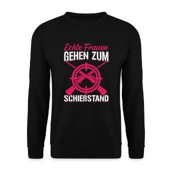 Sportschützin Echte Frauen gehen zum Schießstand - Unisex Pullover - Schwarz - Vorne - Alina (178cm) & Michal (187cm)