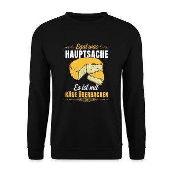 Käse Käseliebhaber Egal was hauptsache mit Käse - Unisex Pullover - Schwarz - Vorne - Alina (178cm) & Michal (187cm)