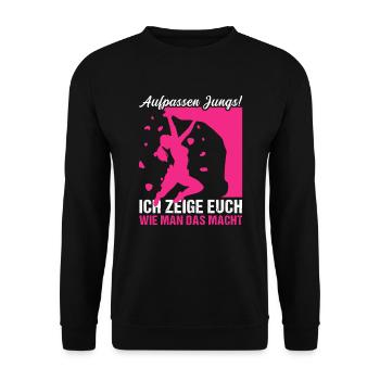Bouldern Mädchen Diese Boulderin - Unisex Pullover - Schwarz - Vorne - Alina (178cm) & Michal (187cm)