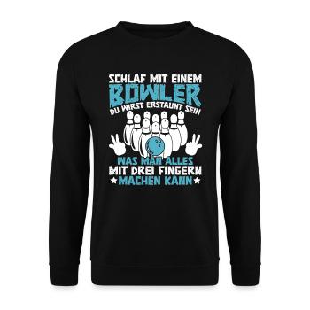 Bowlingspieler Bowler Bowling - Unisex Pullover - Schwarz - Vorne - Alina (178cm) & Michal (187cm)