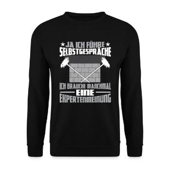 Schornsteinfeger Kaminkehrer führe Selbstgespäche - Unisex Pullover - Schwarz - Vorne - Alina (178cm) & Michal (187cm)
