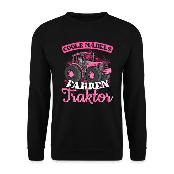 Landwirtin Coole Mädels fahren Traktor - Unisex Pullover - Schwarz - Vorne - Alina (178cm) & Michal (187cm)