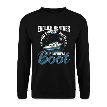 Bootfahrer Rentner Du findest mich auf meinem Boot - Unisex Pullover - Schwarz - Vorne - Alina (178cm) & Michal (187cm)